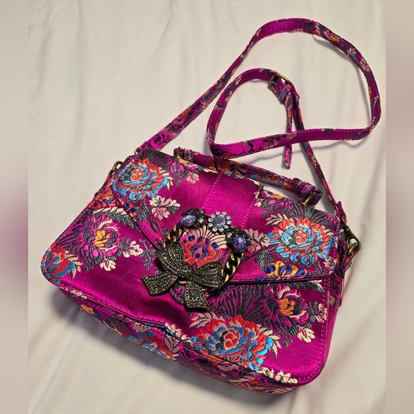 Aldo Bright Colorful Embroidered Floral Jewel satchel /crossbody bag - Picture 2 of 6